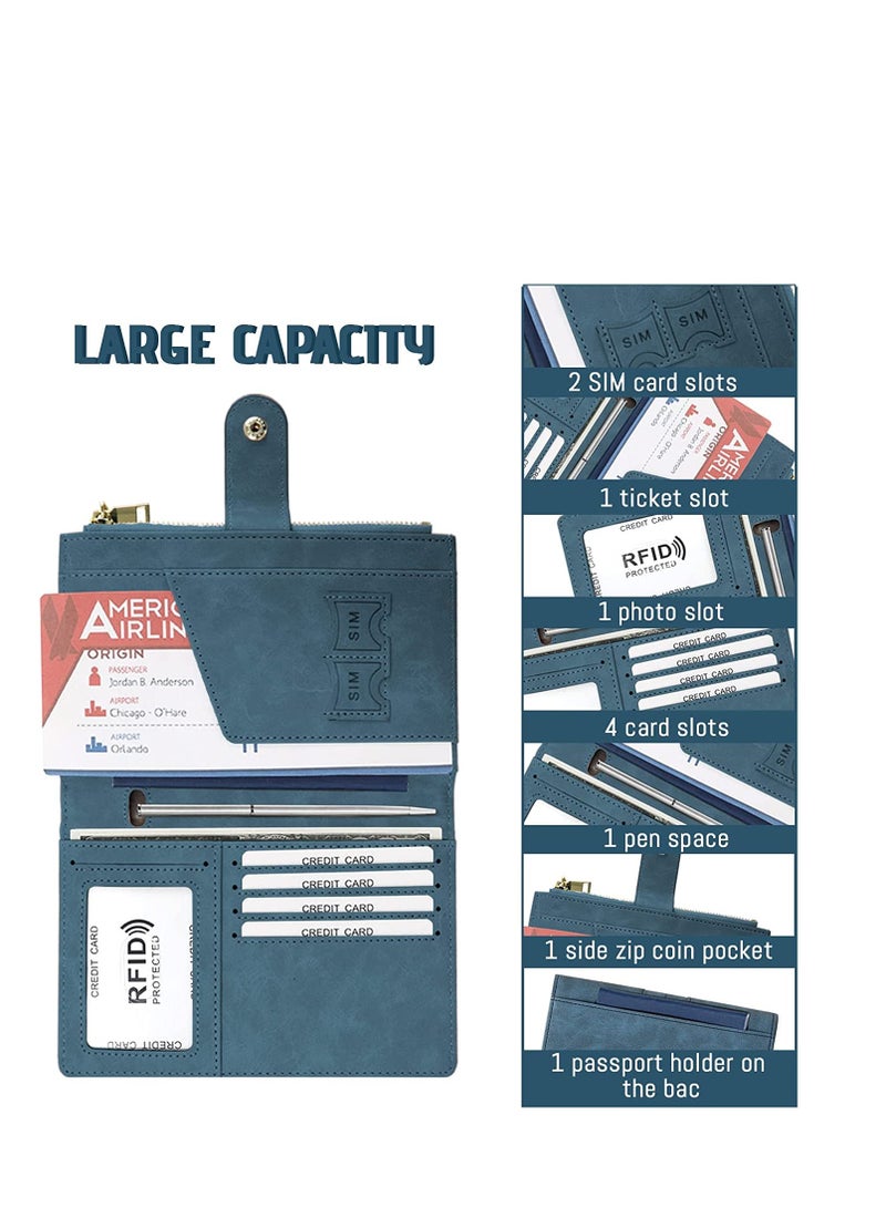 Barakah Passport Holder RFID Blocking, Passport Cover Case, PU Leather Travel Wallet for Passport Credit Cards, Bi-fold Large Capacity Travel Card Purse with Zipper - Image 3