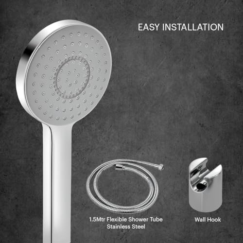 Johnson Bathrooms Johnson Pacific Hand Shower with 1.5mt Hose & Hook| Rain flow Handheld Round Shower| High-Pressure ABS Material Anti-Corrosion Single Flow Hand Shower | 1 Year Warranty| (S0117CAMZ - Chrome) - Image 2