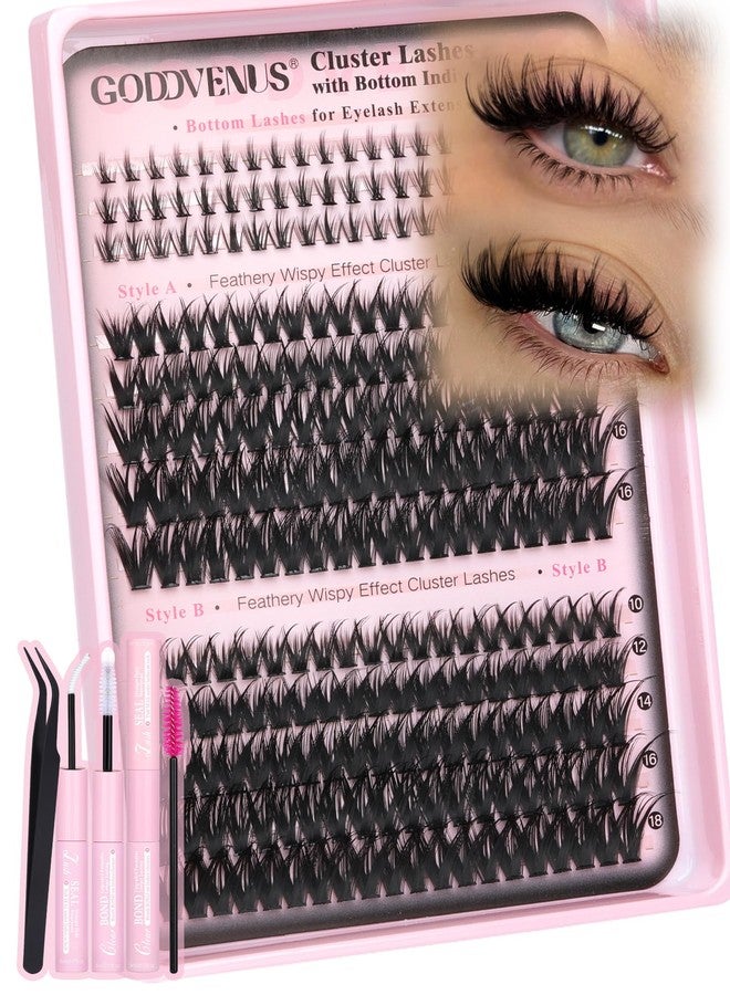 Goddvenus Wispy Eye Lash Clusters Kit Natural Cluster Eyelash Extensions Kit False Eyelash Clusters Fluffy DIY Individual Lash Extensions Kit C Curl - Image 1