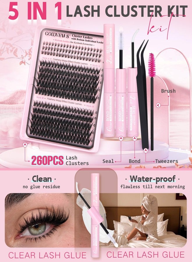 Goddvenus Wispy Eye Lash Clusters Kit Natural Cluster Eyelash Extensions Kit False Eyelash Clusters Fluffy DIY Individual Lash Extensions Kit C Curl - Image 3