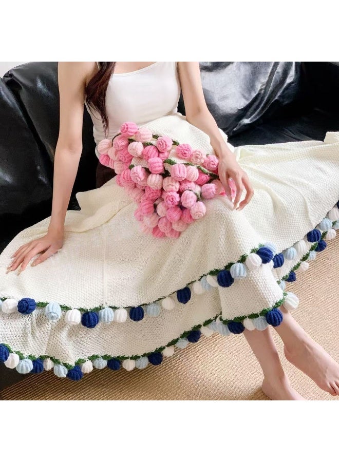 سكت شيكترو بطانية باقة ورود منسوجة، هدية بطانية نوم، بطانية بيج مزينة بأزهار زرقاء، 160 سم - Image 2
