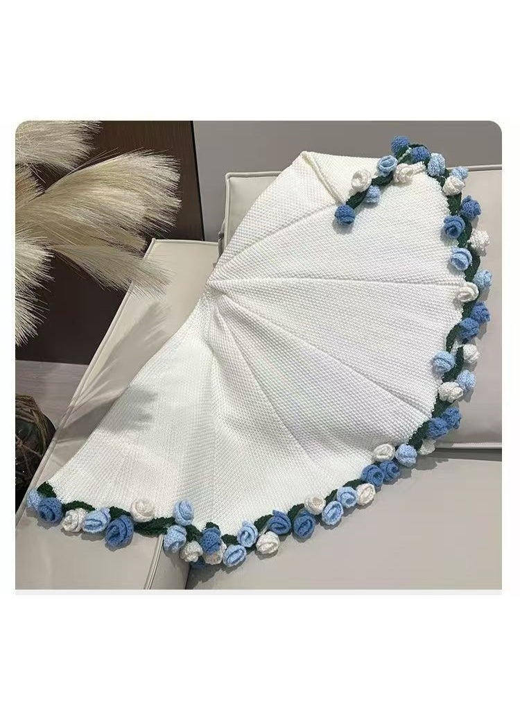 سكت شيكترو بطانية باقة ورود منسوجة، هدية بطانية نوم، بطانية بيج مزينة بأزهار زرقاء، 160 سم - Image 4