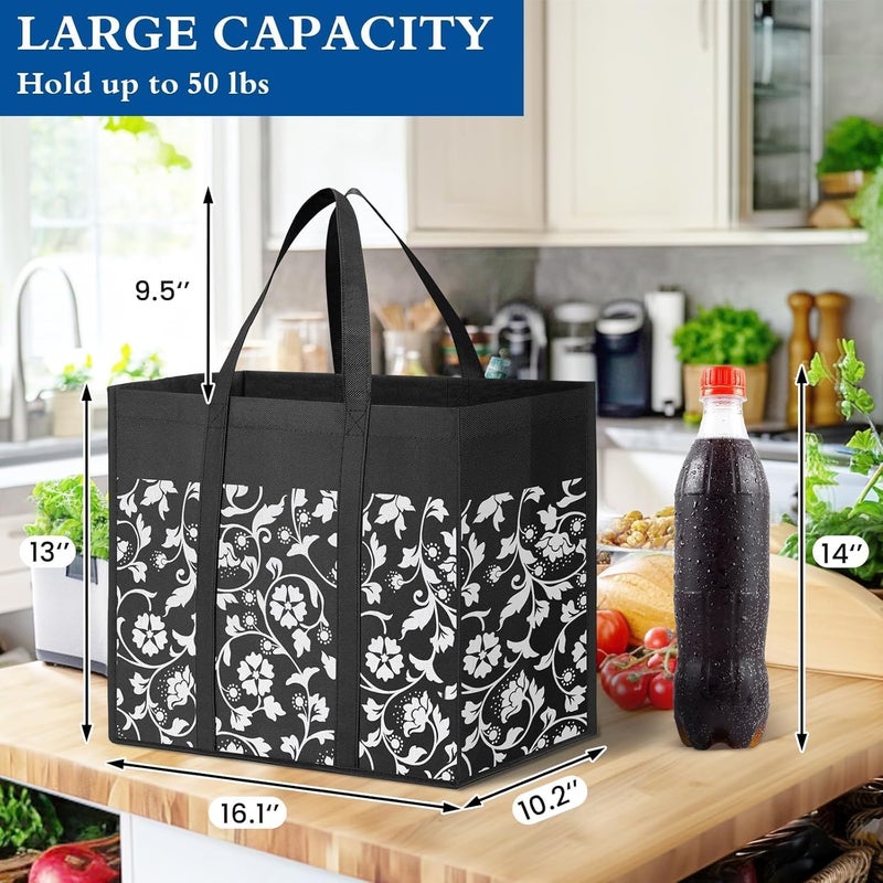 WISELIFE Reusable Grocery Shopping Bags 10 Pack Large Foldable Tote Bags Bulk, Eco Produce Bags with Long Handle for Shopping Groceries Clothes (Plaid D) - Image 2
