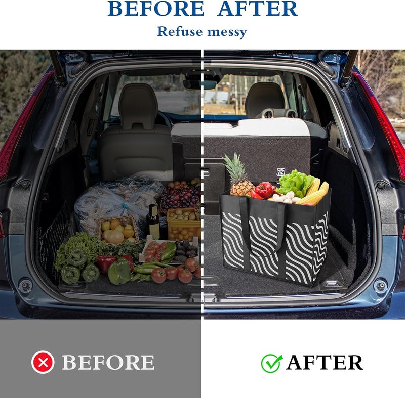 WISELIFE Reusable Grocery Shopping Bags 10 Pack Large Foldable Tote Bags Bulk, Eco Produce Bags with Long Handle for Shopping Groceries Clothes (Plaid D) - Image 4