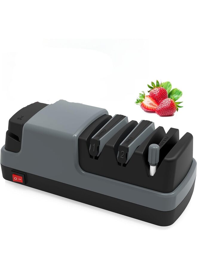 Electric Knife Sharpener- 4 in 1 Electric Knife Sharpeners for Straight Blade Knives, Serrated Knives, Ceramic Knives and Scissors(GREY) - Image 1