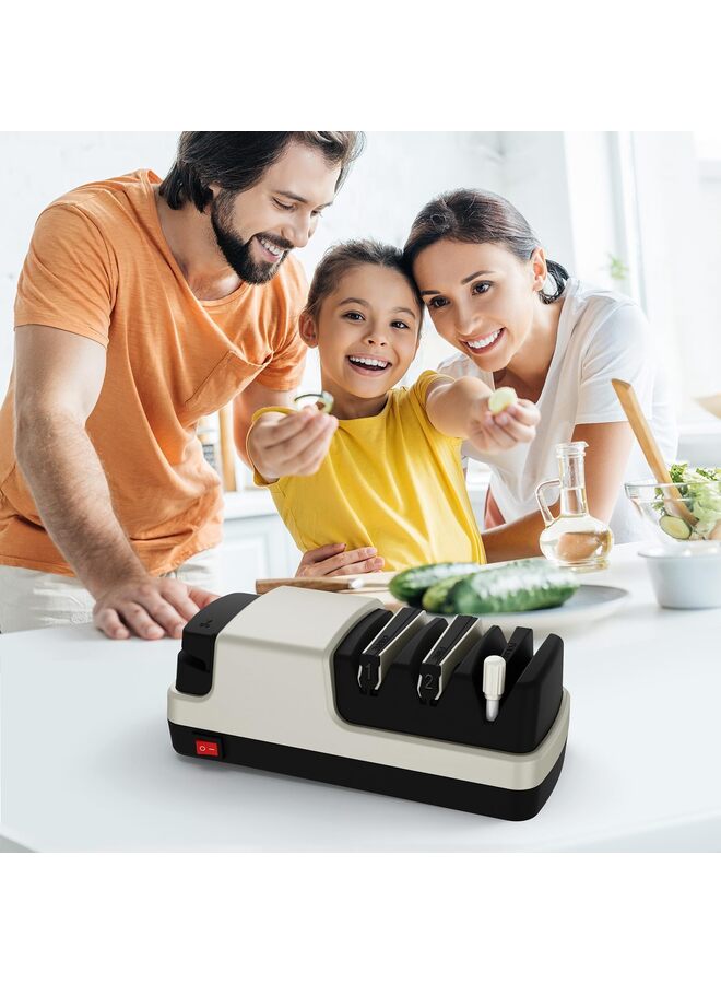 Electric Knife Sharpener- 4 in 1 Electric Knife Sharpeners for Straight Blade Knives, Serrated Knives, Ceramic Knives and Scissors(GREY) - Image 3