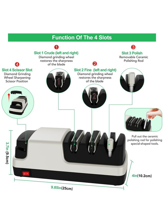 Electric Knife Sharpener- 4 in 1 Electric Knife Sharpeners for Straight Blade Knives, Serrated Knives, Ceramic Knives and Scissors(GREY) - Image 2