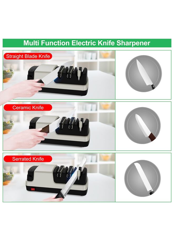 Electric Knife Sharpener- 4 in 1 Electric Knife Sharpeners for Straight Blade Knives, Serrated Knives, Ceramic Knives and Scissors(GREY) - Image 4