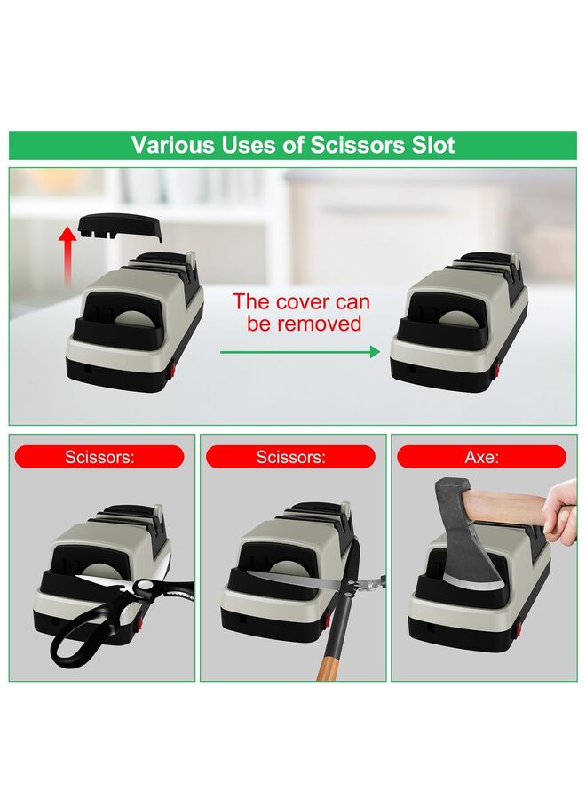 Electric Knife Sharpener- 4 in 1 Electric Knife Sharpeners for Straight Blade Knives, Serrated Knives, Ceramic Knives and Scissors(GREY) - Image 5