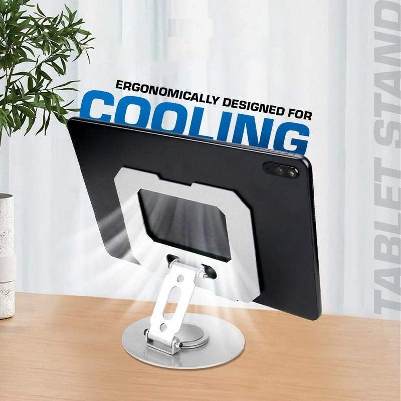 SKYCELL Tablet Stand Holder for Table 360 Rotating Portable Aluminum Adjustable Folding Tablet Stand Holder for I Pad, Flexible Rotation Stand for Bad, Table, Office, Home Floor Stand (Grey) - Image 2