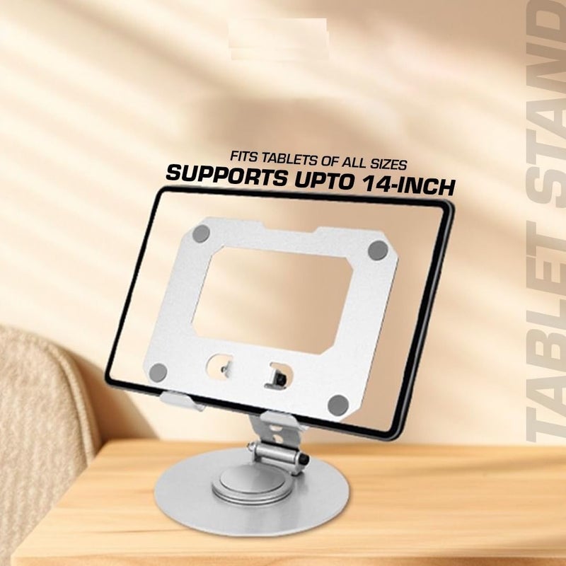 SKYCELL Tablet Stand Holder for Table 360 Rotating Portable Aluminum Adjustable Folding Tablet Stand Holder for I Pad, Flexible Rotation Stand for Bad, Table, Office, Home Floor Stand (Grey) - Image 3