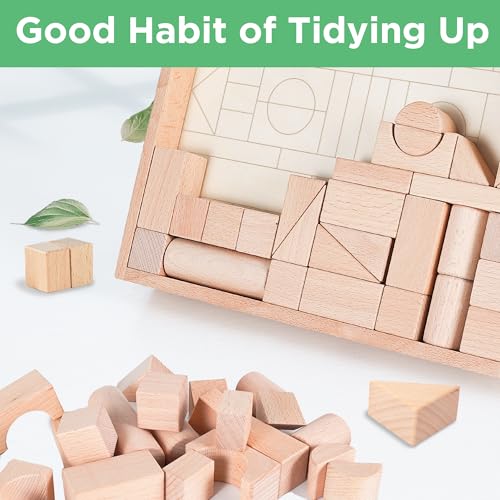 iPlay, iLearn Kid Wooden Building Block Set, Toddler Natural Wood Block Montessori Learning Toy, Large Hardwood Stacking Brick Castle Unit, Preschool Classroom Gift 2 3 4 5 6 8 Year Old Boy Girl Child - Image 5