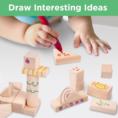 iPlay, iLearn Kid Wooden Building Block Set, Toddler Natural Wood Block Montessori Learning Toy, Large Hardwood Stacking Brick Castle Unit, Preschool Classroom Gift 2 3 4 5 6 8 Year Old Boy Girl Child - Image 4