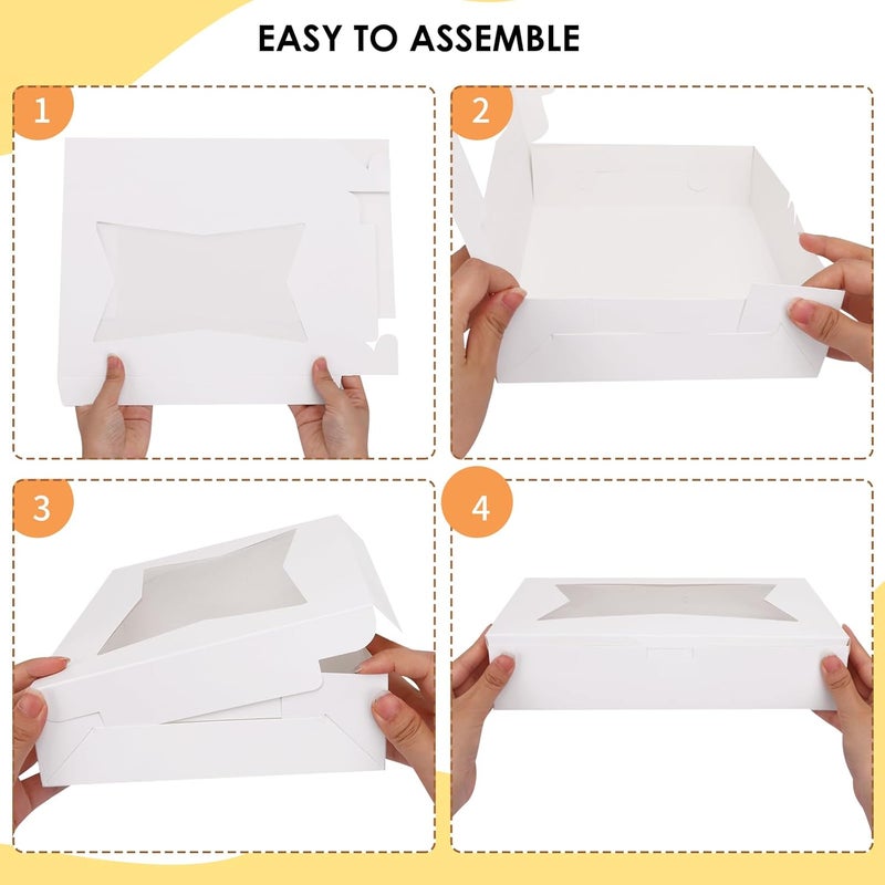 تومنك صناديق بسكويت ، عدد 7 قطع، مقاس 12×8×2.5 بوصة، بلون أبيض، مزودة بنافذة ذات ثلاثة أشكال، مناسبة للفراولة المغطاة بالشوكولاتة، والحلويات، والمعجنات، والحلويات الخفيفة، وقضبان الكيك. - Image 3
