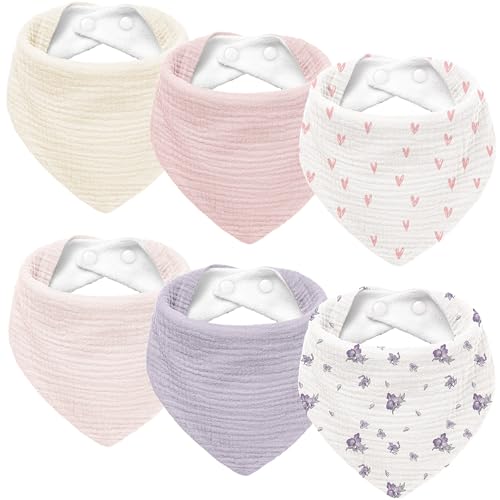 Susurration Muslin Baby Drool Bibs 6Pack Soft Triangular Adjustable Baby Bandana Bibs for Unisex Girls & Boys (Spring Garden) - Image 1