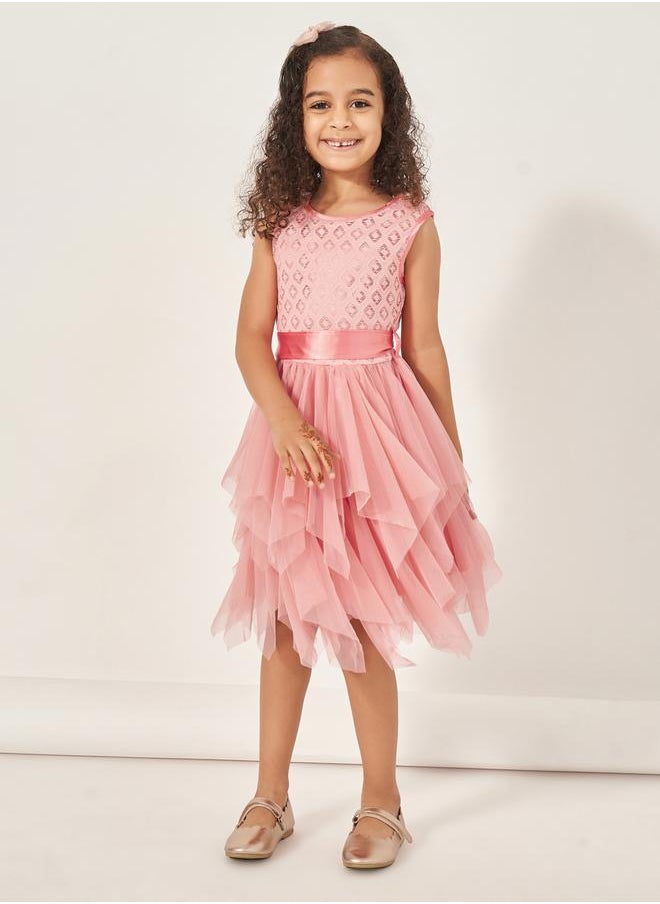 Styli Self Design Handkerchief Hem A-Line Dress  - Image 1