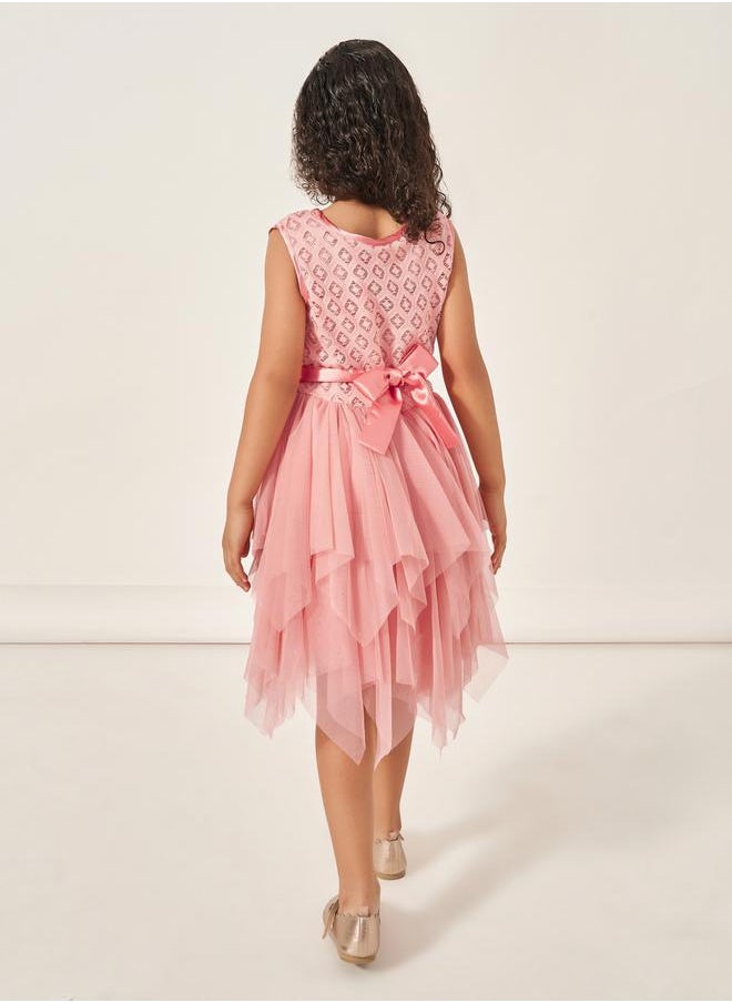 Styli Self Design Handkerchief Hem A-Line Dress  - Image 4