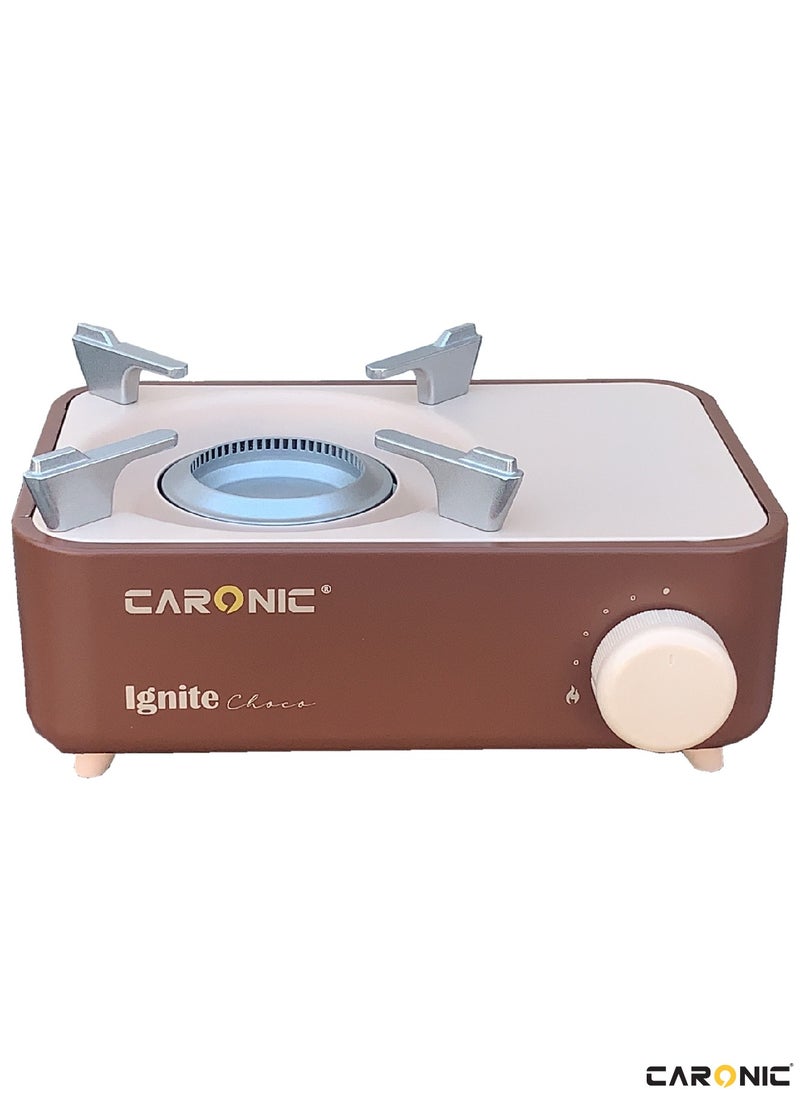 CARONIC Portable Camping Gas Stove Double Burner Outdoor Automatic Ignition System Enamel Pan Support Brown  - Image 1