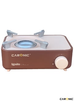 CARONIC Portable Camping Gas Stove Double Burner Outdoor Automatic Ignition System Enamel Pan Support Brown  - Image 1