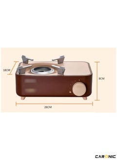 CARONIC Portable Camping Gas Stove Double Burner Outdoor Automatic Ignition System Enamel Pan Support Brown  - Image 4