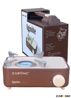 CARONIC Portable Camping Gas Stove Double Burner Outdoor Automatic Ignition System Enamel Pan Support Brown  - Image 2