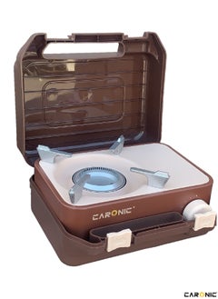 CARONIC Portable Camping Gas Stove Double Burner Outdoor Automatic Ignition System Enamel Pan Support Brown  - Image 3