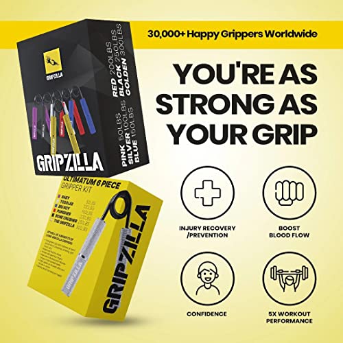 GRIPZILLA Grip Strength Trainer 50-300lb, Hand Gripper Strengthener Workout Kit,Metal No Slip Heavy Duty Hand Strengthening Device, Forearm Exerciser and Wrist Strengthener (6Pack,50-300lb,Pink+Silver+Blue+Red+Yellow+Black) - Image 5