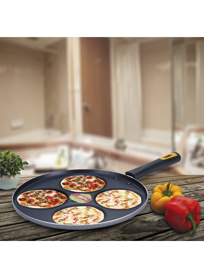 Anjali DUPB4 Diamond Aluminium Dura Big Non Stick Uttappa Tawa (4-Cavities) with Handle for Mini Uttappa, Mini Pancake Maker, Mini Crepe pan, Idli pan Multi Snack Maker-Black - Image 2