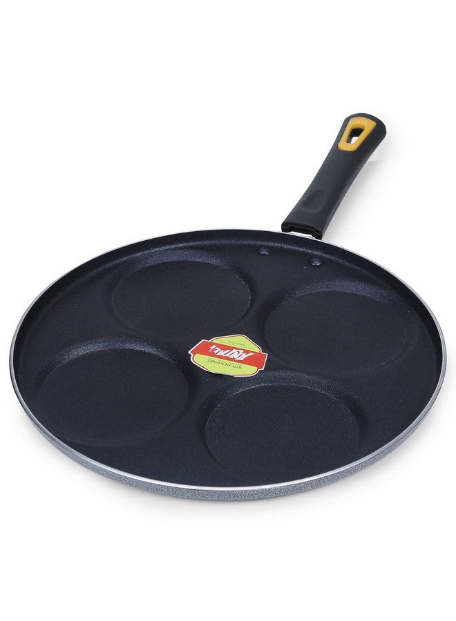 Anjali DUPB4 Diamond Aluminium Dura Big Non Stick Uttappa Tawa (4-Cavities) with Handle for Mini Uttappa, Mini Pancake Maker, Mini Crepe pan, Idli pan Multi Snack Maker-Black - Image 1