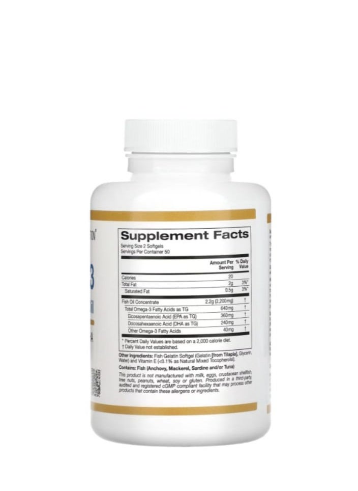 California Gold Nutrition Omega 3 With Premium Fish Oil 100 Softgels  - Image 2