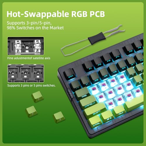 ZORNHER ZH980 Mechanical Keyboard Wireless,95% Green Creamy Keyboard with Number Pad,Gaming Keyboard with Number Pad,Lighted Up PBT Dipped Keycaps,Creamy Sounding Linear Switches - Image 3