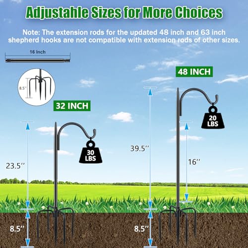 FEED GARDEN Short Shepherds Hooks for Outdoor 48 Inch Bird Feeder Pole with 5 Prongs Base Heavy Duty Shepherds Hook Garden Hook for Hummingbird Feeder Hanging Lantern Plant Baskets1 Pack - Image 3