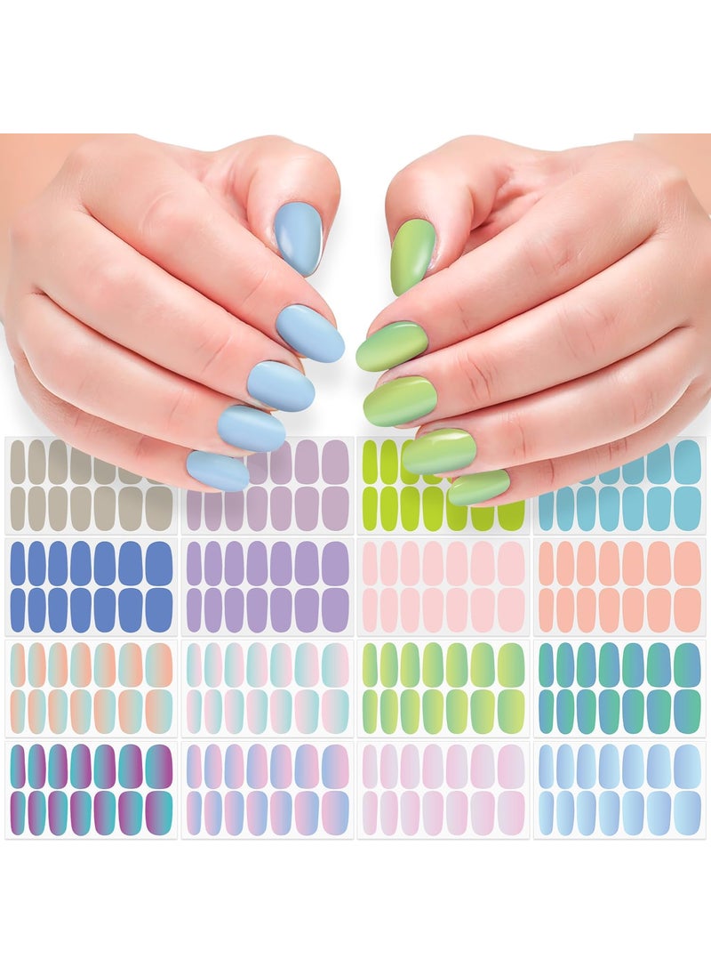 DANNEASY - DANNEASY 16 Sheets Gradient Color Nail Polish Stickers Full Nail Wraps for Women Stick on Fingernail Nails Self Adhesive Nail Polish Strips Gel Nail Strips with Nail File, Cuticle Stick - Image 1