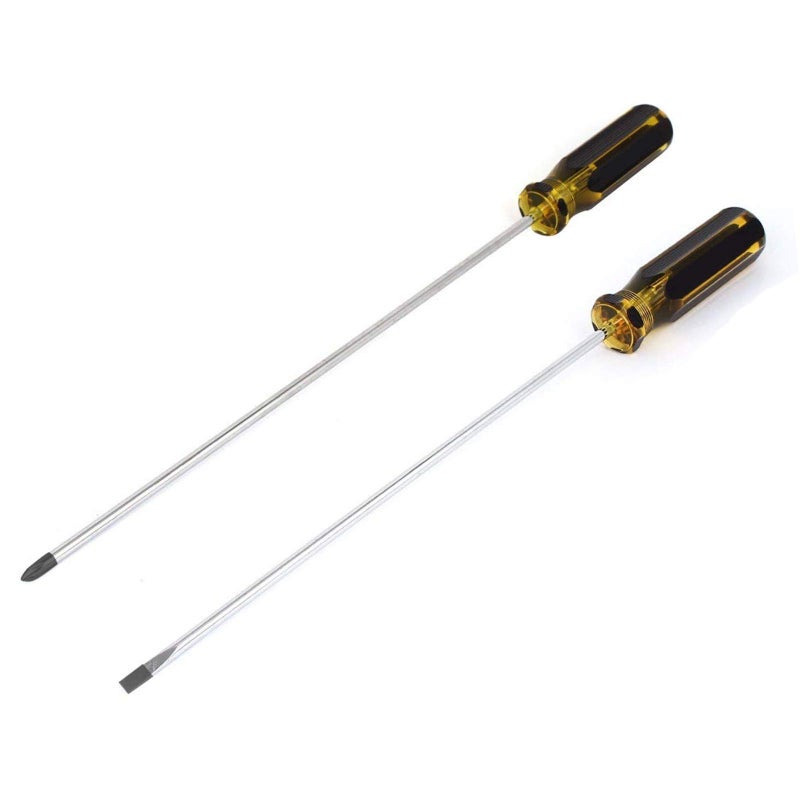 Wideskall 2 Pieces 12 inch Extra Long Magnetic Tip Philips 4 14 inch Flat Slotted Screwdriver Set