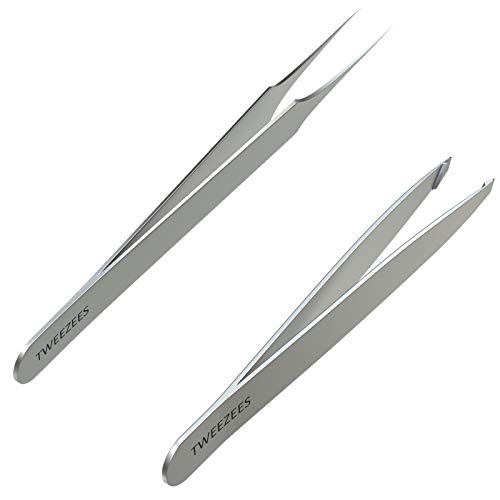 Tweezees Precision Stainless Steel Tweezers Professional Slant Tip Splinter Tip Tweezer Extra Sharp Hair Removal Tool For Eyebrow Shaping