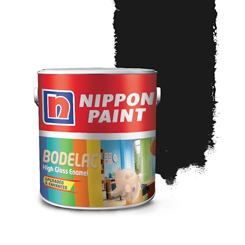 Nippon Paint Synthetic Bodelac High Gloss Enamel Paint Multi-Surface DIY for Interior Exterior Metal Wood &Wall Surfaces (Pack of 1, Black, 500ml) - Image 1
