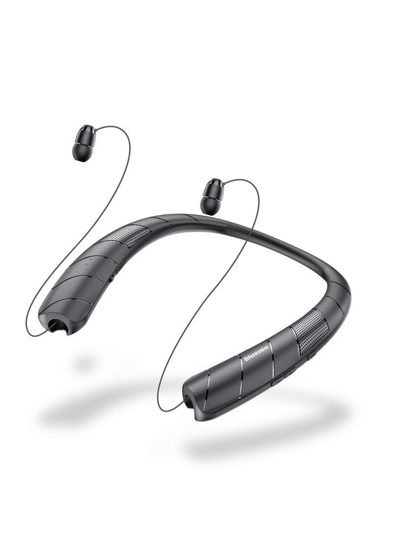 Bluenin - Wireless Bluetooth 5.2 game headset Sports neck headset, external audio two-in-one telescopic, earbuds noise reduction stereo anti-sweat, gym, running, office, with microphone - Image 1