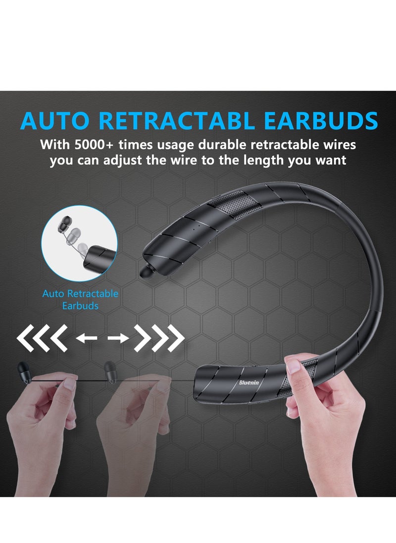 Bluenin - Wireless Bluetooth 5.2 game headset Sports neck headset, external audio two-in-one telescopic, earbuds noise reduction stereo anti-sweat, gym, running, office, with microphone - Image 1