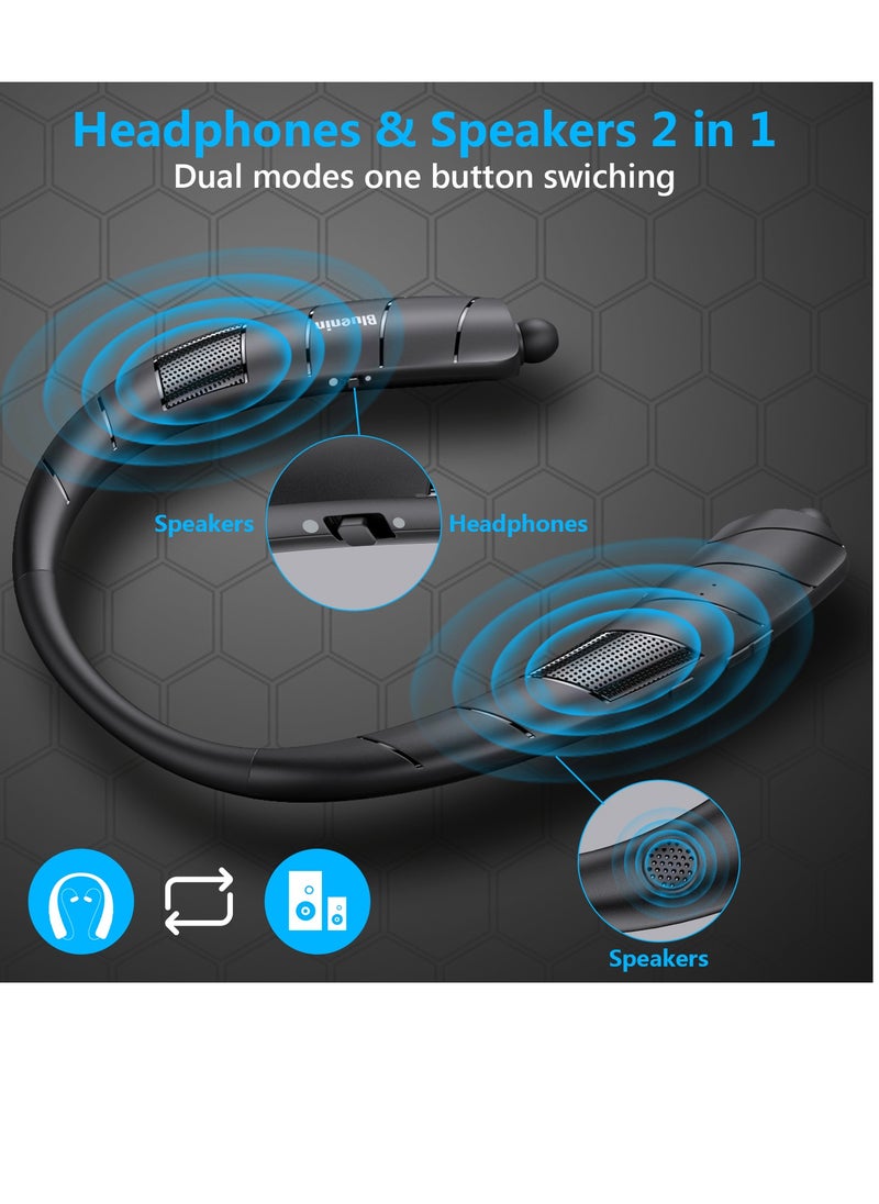 Bluenin - Wireless Bluetooth 5.2 game headset Sports neck headset, external audio two-in-one telescopic, earbuds noise reduction stereo anti-sweat, gym, running, office, with microphone - Image 1