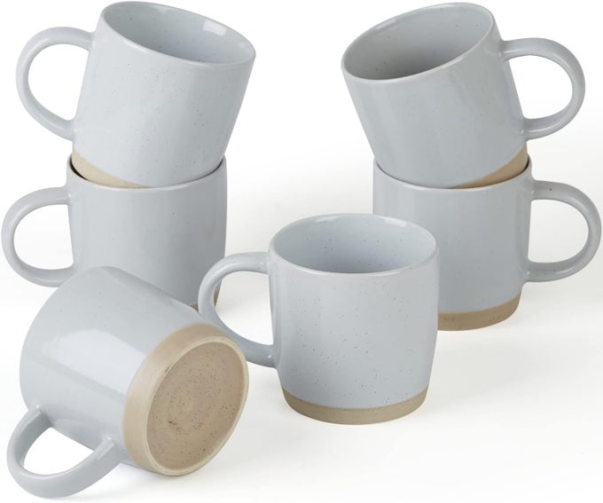 COFFEE MUGS FOR 6 12 OZ MUG SET DRINGKING CUP WITH HANDLE FOR COFFEE TEA COCOA MILK MILKYWAY SERISE LIGTH GRAY