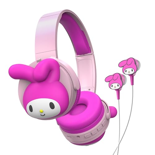 Hello Kitty 2-in-1 Wireless Bluetooth Headphones with Wired Earbuds – Foldable Over-Ear Headset with Built-in Mic, AUX Cable, Adjustable Headband, and Onboard Controls – My Melody - Image 1