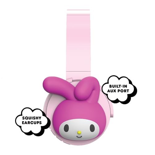 Hello Kitty 2-in-1 Wireless Bluetooth Headphones with Wired Earbuds – Foldable Over-Ear Headset with Built-in Mic, AUX Cable, Adjustable Headband, and Onboard Controls – My Melody - Image 3