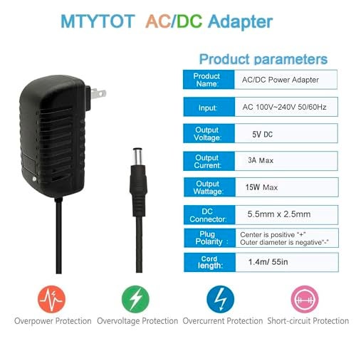 MTYTOT 5V 3A DC Power Supply Adapter AC 100V~240V to DC 5Volt Power Supply 3A 15W Converter 5.5X 2.5mm Plug 5Volt 3Amp 2A 1A Power Adapter for 5V LED Lights Security Camera Security System - Image 2