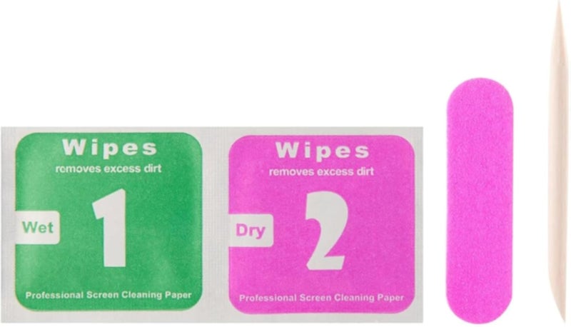 أدوات تزيين الأظافر والباديكير، تتضمن مبرد أظافر صغير مزدوج الجوانب للأظافر الطبيعية، وعود تنظيف الجلد الميت للأظافر، بالإضافة إلى قطعتين من لاصقات الأظافر.