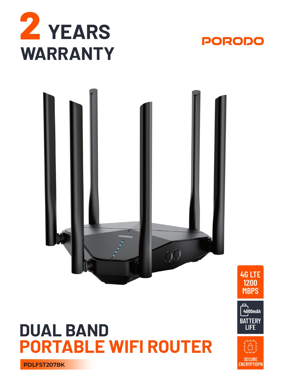 porodo Dual Band Portable Wi-Fi Router 4G & LTE with 1200 Mbps Speed ...