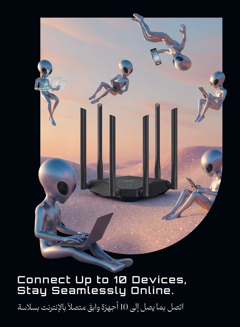 porodo Dual Band Portable Wi-Fi Router 4G & LTE with 1200 Mbps Speed & Secure Encryption / 2.4G & 5G Dual Band / Nano Sim / 3 Giga LAN Signal / 1000MBPs LAN / 4000 mAh Rechargeable Battery - Black - Image 4