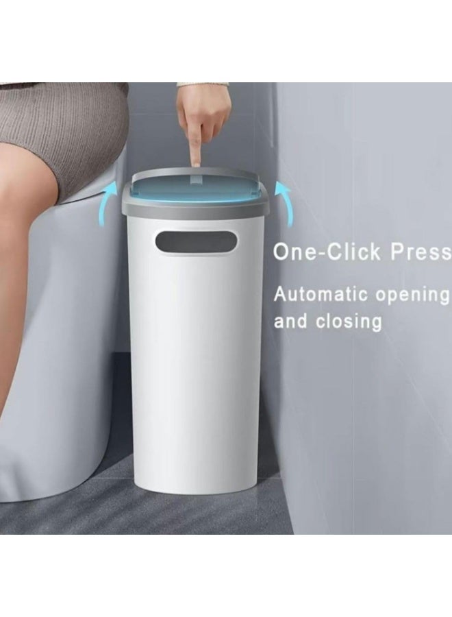 كيلا سلة مهملات أوتوماتيكية للحمام سعة 10 لتر/2.7 جالون، سلة مهملات رفيعة للغاية، سلة مهملات قابلة للدفع مع غطاء، سلة مهملات كبيرة السعة، سلة مهملات بلاستيكية أوتوماتيكية لغرفة النوم، غرفة المعيشة، المرحاض، المكتب - Image 3