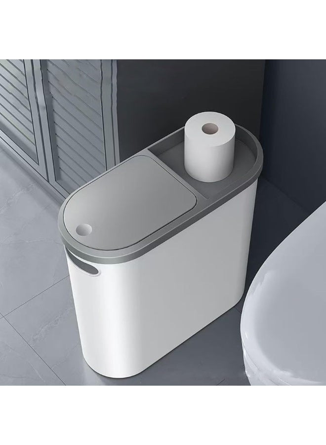 كيلا سلة مهملات أوتوماتيكية للحمام سعة 10 لتر/2.7 جالون، سلة مهملات رفيعة للغاية، سلة مهملات قابلة للدفع مع غطاء، سلة مهملات كبيرة السعة، سلة مهملات بلاستيكية أوتوماتيكية لغرفة النوم، غرفة المعيشة، المرحاض، المكتب - Image 1