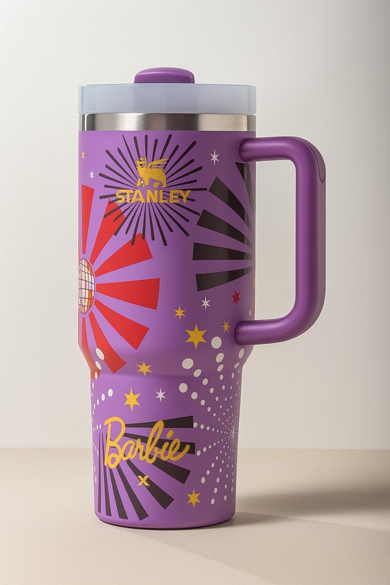 Stanley Stanley X Barbie 60s Stanley Steel Tumbler 40 oz with Plastic Straw Purple. - Image 1