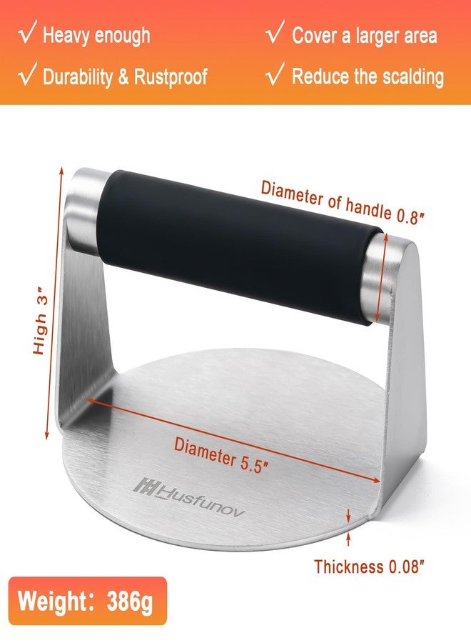 Husfunov Stainless Steel Burger Press, 5.5 Inch Round Smasher,with Anti-Scald Handle,Non-Stick Smooth Hamburger Press,Flat Bottom, for Cooking Burgers, Bacon, Ground Beef, Meats, Sausage and So On - Image 3